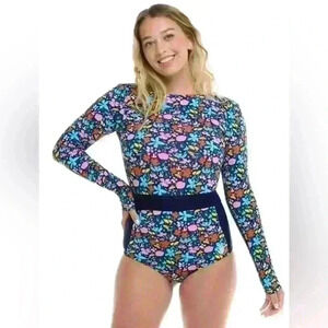 Body Glove Indigo Vivid Field Long Arm One Piece Wave Paddle Swimsuit size 3X